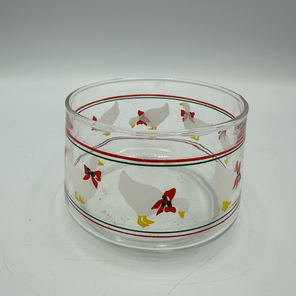 Vintage Christmas Goose Duck Glass Canister Jar NO LID 1980s Cottage Granny Core